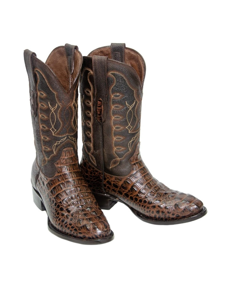 El Reparo Men's Print Caiman Tail Round Toe Boots - Brown