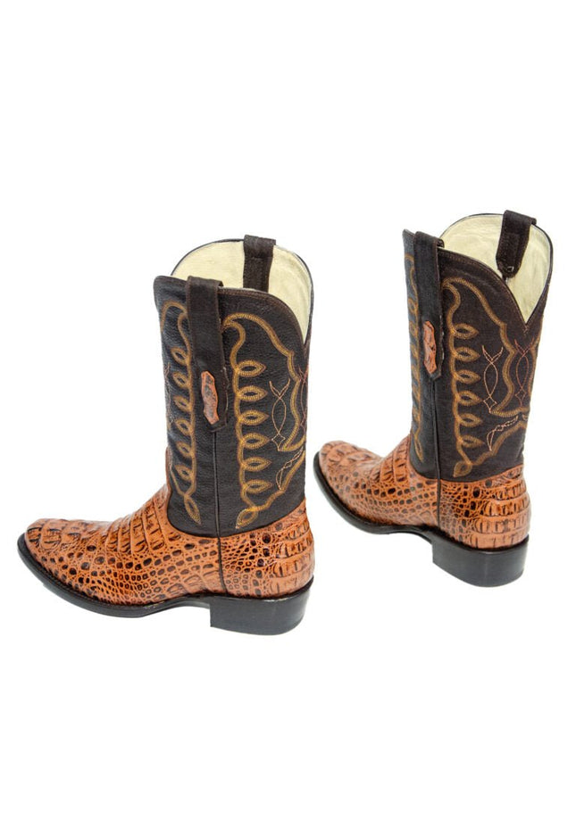 REPARO TX Men’s Caiman Hornback Print Cognac Western Boots Brown Top - Rancho Sementalvariable
