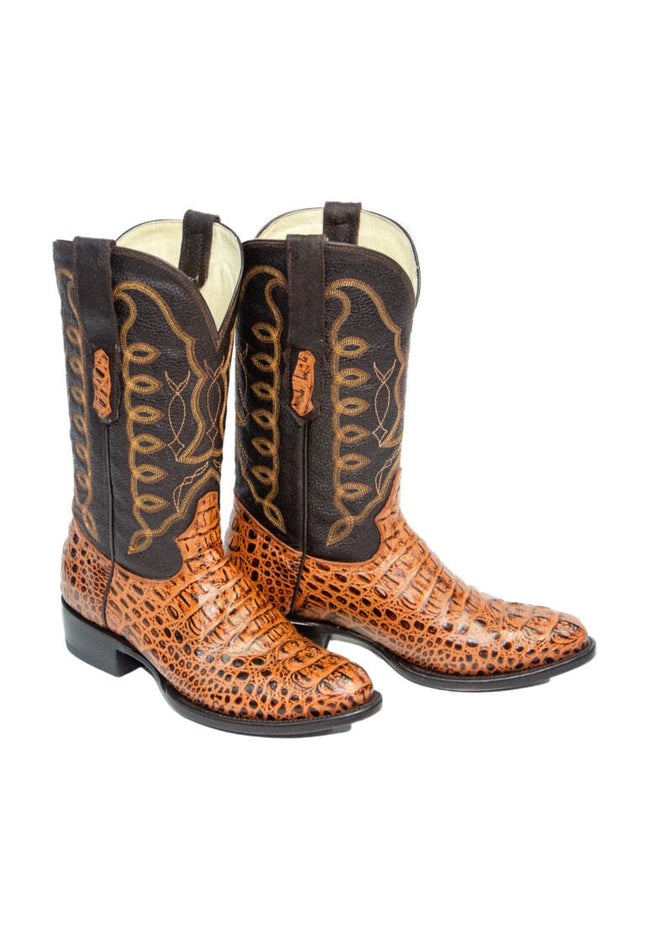 REPARO TX Men’s Caiman Hornback Print Cognac Western Boots Brown Top - Rancho Sementalvariable
