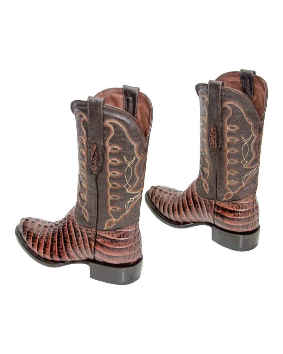 REPARO TX Men’s Caiman Tail Print Brown Western Boots Whit Brown Top - Rancho Sementalvariable