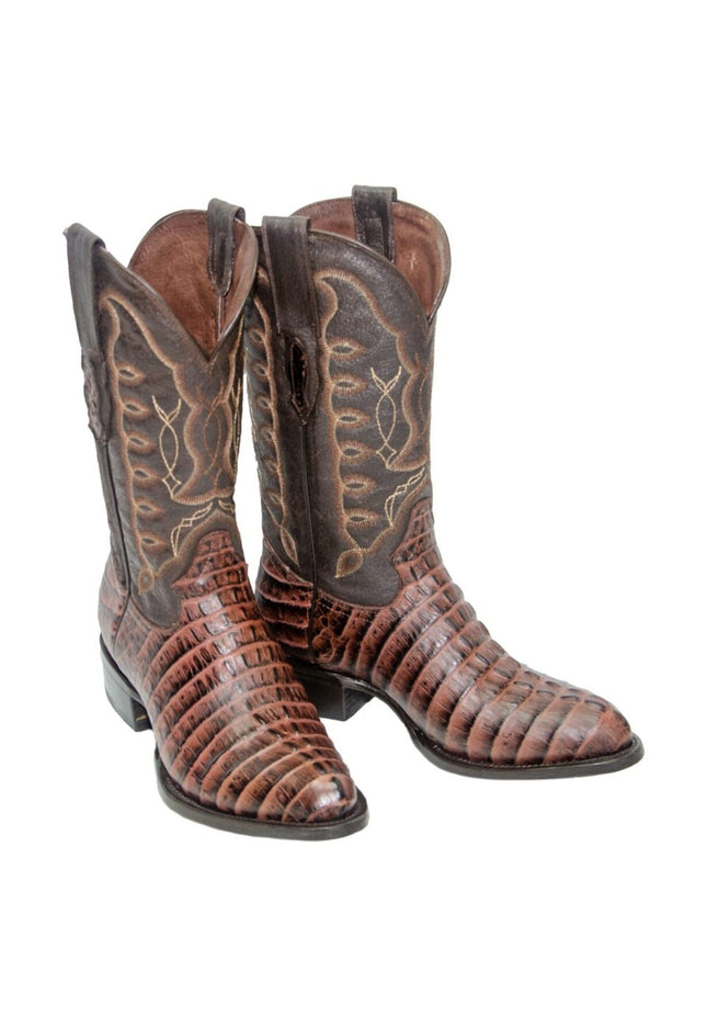 REPARO TX Men’s Caiman Tail Print Brown Western Boots Whit Brown Top - Rancho Sementalvariable