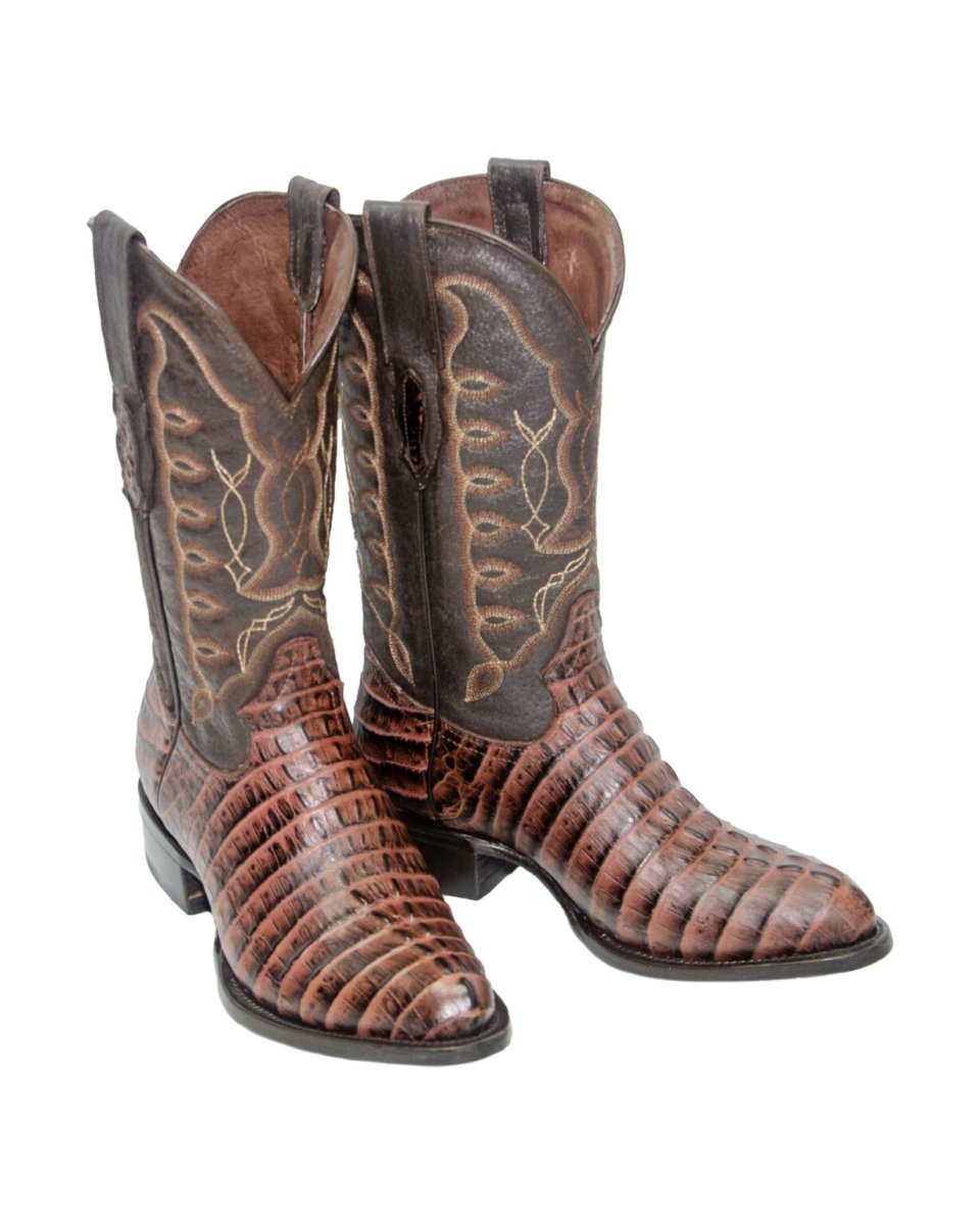 REPARO TX Men’s Caiman Tail Print Brown Western Boots Whit Brown Top - Rancho Sementalvariable