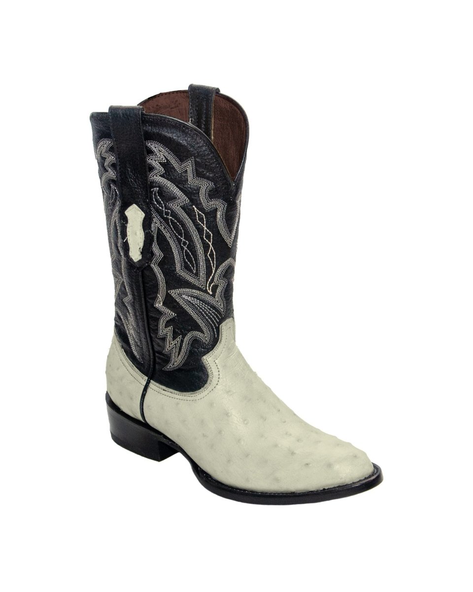 REPARO TX Men’s Classic Ostrich Print Bone Western Boots With Black Top - Rancho Sementalvariable