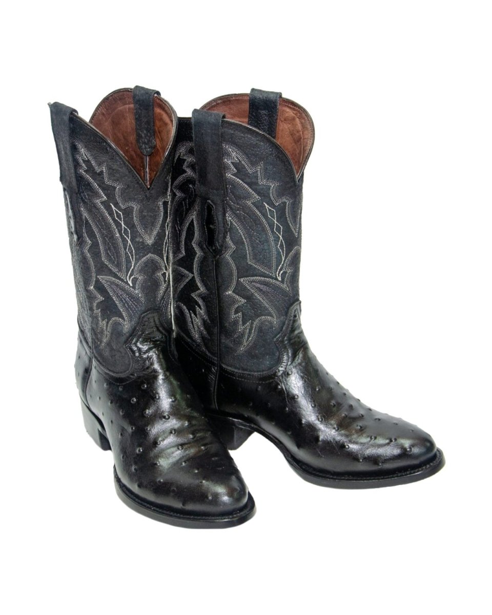 REPARO TX Men’s Ostrich Print Black Western Boots Whit Black Top - Rancho Sementalvariable