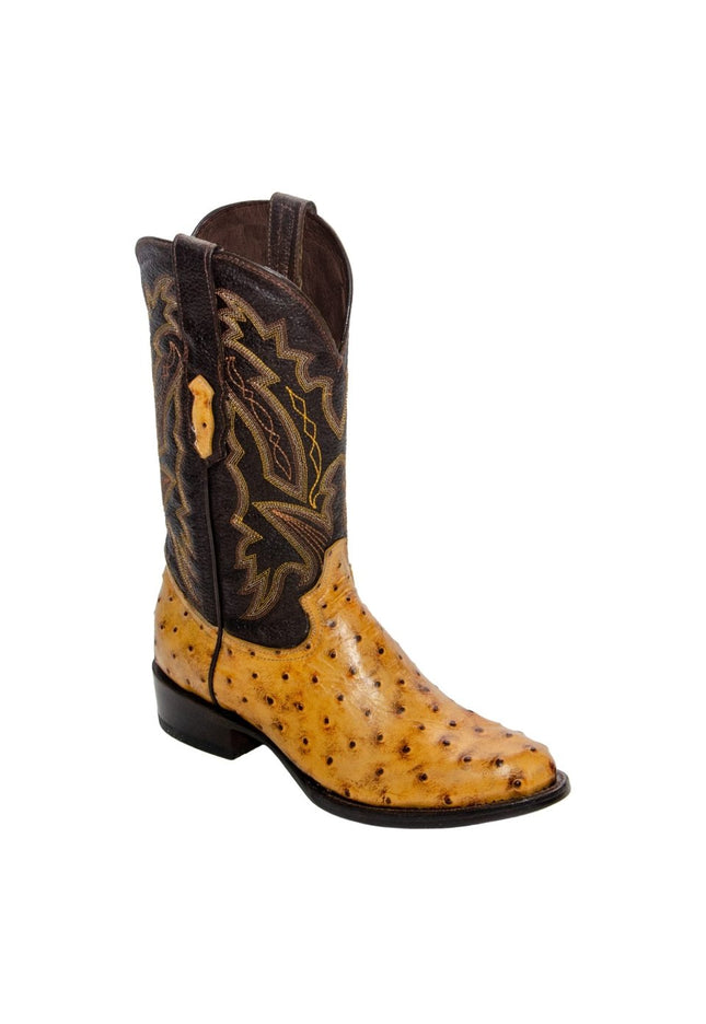 REPARO TX Men’s Ostrich Print Buttercup Western Boots Whit Brown Top - Rancho Sementalvariable