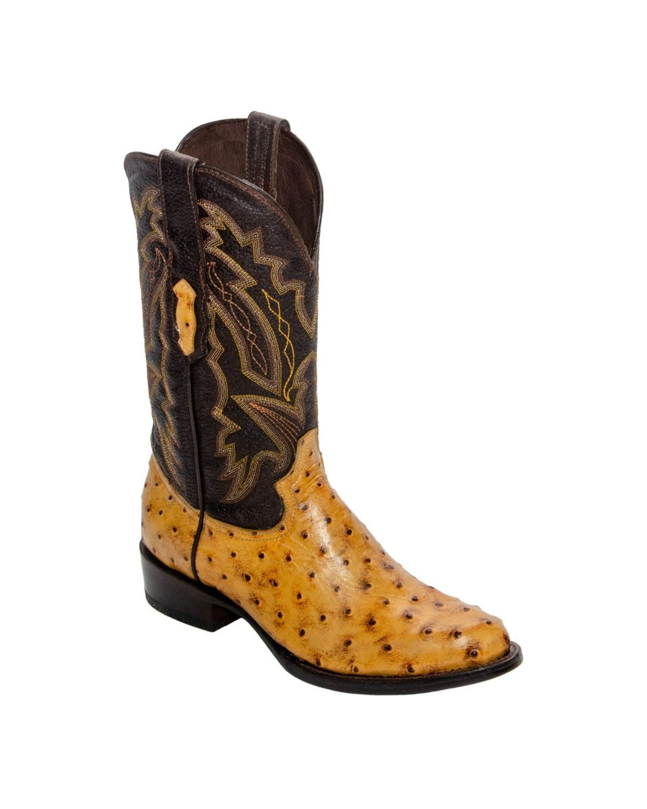 El Reparo Men's Print Ostrich Round Toe Boots - Cognac main image 1