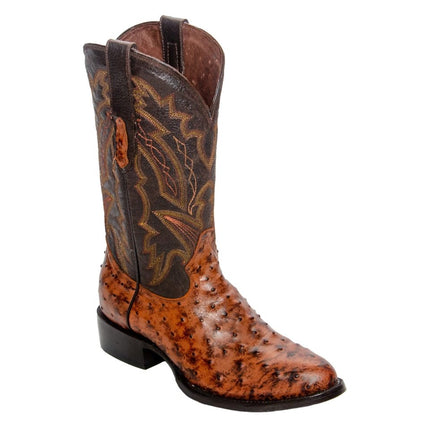REPARO TX Men’s Ostrich Print Cognac Western Boots Whit Brown Top - Rancho Sementalvariable