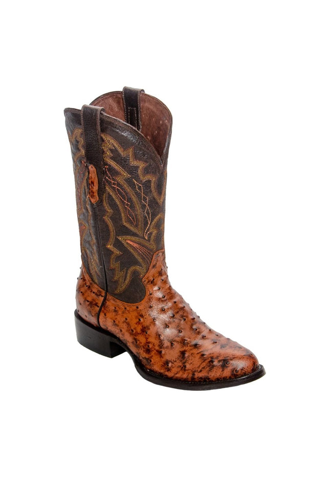 REPARO TX Men’s Ostrich Print Cognac Western Boots Whit Brown Top - Rancho Sementalvariable