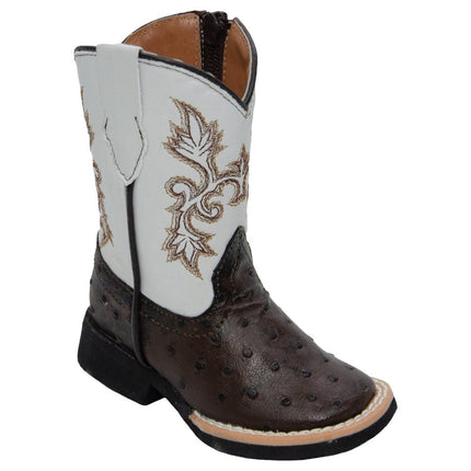 Shane Ostrich Print Brown / Bone Top Zipper - Rancho Sementalvariable