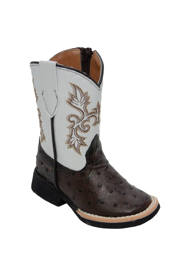 Shane Ostrich Print Brown / Bone Top Zipper - Rancho Sementalvariable