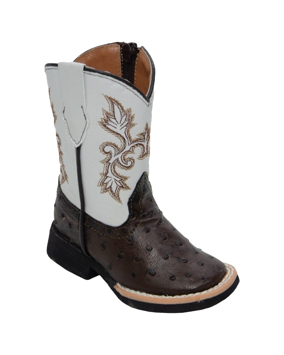 Shane Ostrich Print Brown / Bone Top Zipper - Rancho Sementalvariable