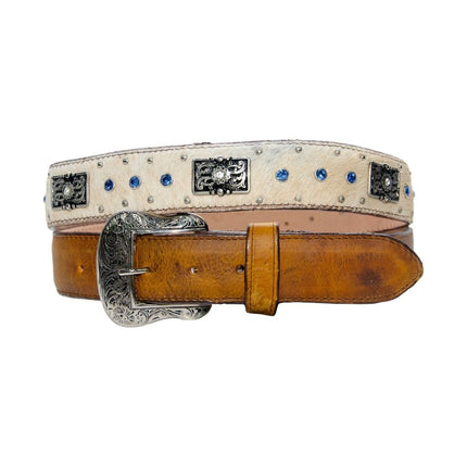 TANNER MARK BELT Damiana Orange & Hair - ON - Hide Concho & Diamond Belt - Rancho Sementalvariable