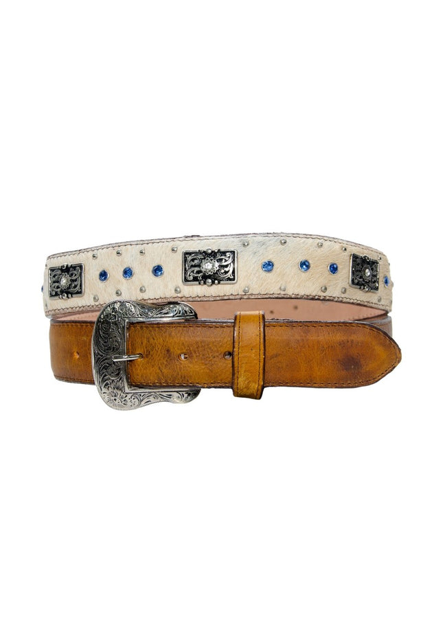 TANNER MARK BELT Damiana Orange & Hair - ON - Hide Concho & Diamond Belt - Rancho Sementalvariable
