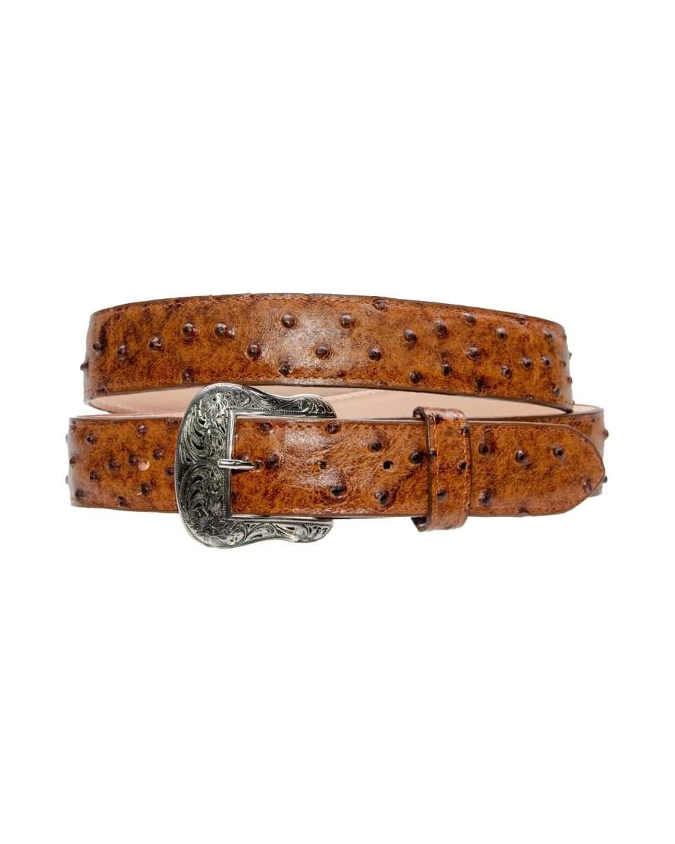 TANNER MARK BELT Rustic Cognac Ostrich Print - Rancho Sementalvariable