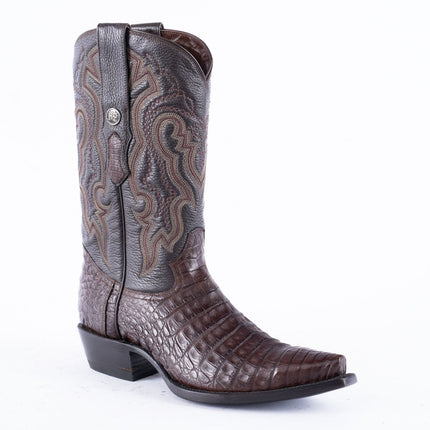 TANNER MARK EXOTIC LEATHER Caiman Belly Brown Cowboy Boots - Rancho Sementalvariable