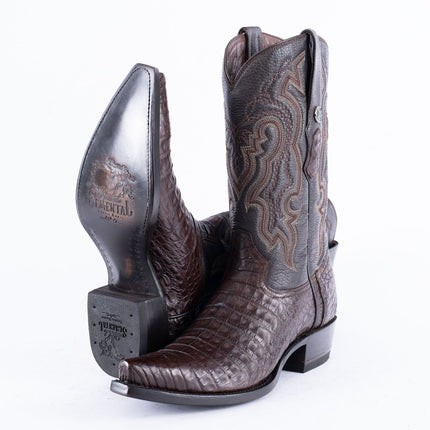 TANNER MARK EXOTIC LEATHER Caiman Belly Brown Cowboy Boots - Rancho Sementalvariable