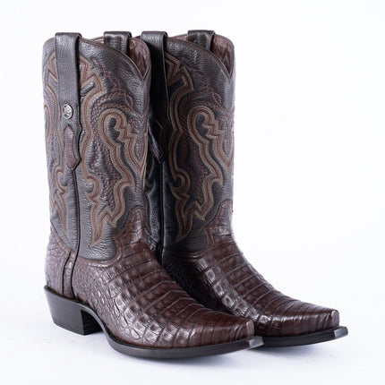TANNER MARK EXOTIC LEATHER Caiman Belly Brown Cowboy Boots - Rancho Sementalvariable
