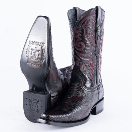 TANNER MARK EXOTIC LEATHER Lizard Black Cherry Cowboy Boots Euro Toe - Rancho Sementalvariable
