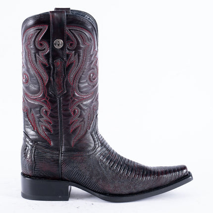 TANNER MARK EXOTIC LEATHER Lizard Black Cherry Cowboy Boots Euro Toe - Rancho Sementalvariable