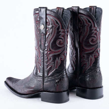 TANNER MARK EXOTIC LEATHER Lizard Black Cherry Cowboy Boots Euro Toe - Rancho Sementalvariable