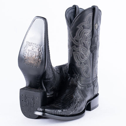 TANNER MARK EXOTIC LEATHER Lizard Black Cowboy Boots Euro Toe - Rancho Sementalvariable