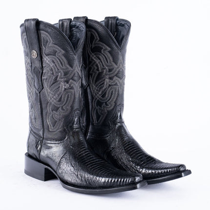 TANNER MARK EXOTIC LEATHER Lizard Black Cowboy Boots Euro Toe - Rancho Sementalvariable