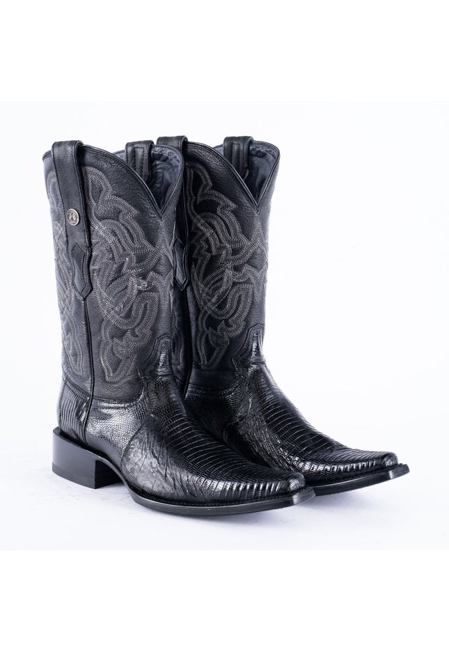 TANNER MARK EXOTIC LEATHER Lizard Black Cowboy Boots Euro Toe - Rancho Sementalvariable