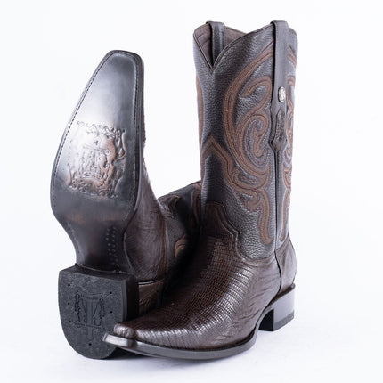 TANNER MARK EXOTIC LEATHER Lizard Brown Cowboy Boots Euro Toe - Rancho Sementalvariable