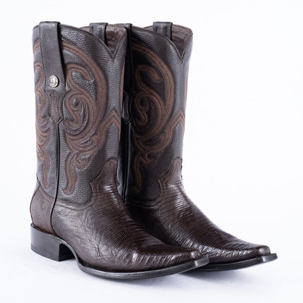 TANNER MARK EXOTIC LEATHER Lizard Brown Cowboy Boots Euro Toe - Rancho Sementalvariable