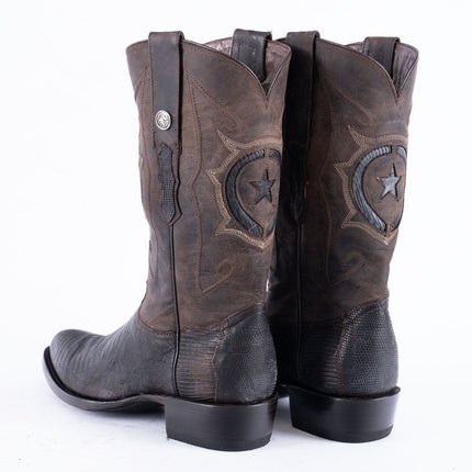 TANNER MARK EXOTIC LEATHER Lizard Oiled Nicotine Cowboy Boots Round Toe - Rancho Sementalvariable