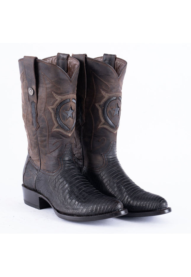 TANNER MARK EXOTIC LEATHER Lizard Oiled Nicotine Cowboy Boots Round Toe - Rancho Sementalvariable
