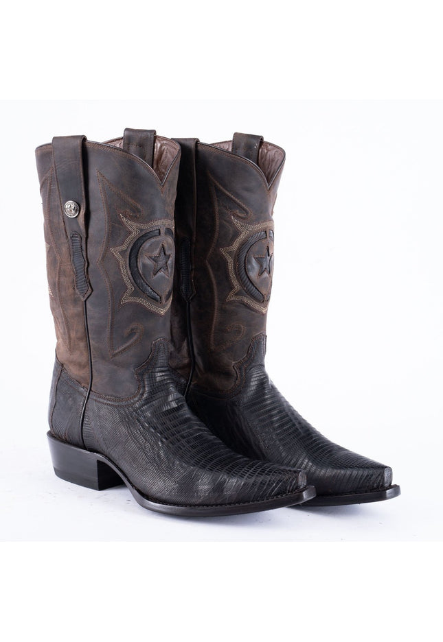 TANNER MARK EXOTIC LEATHER Lizard Oiled Nicotine Cowboy Boots Snip Toe - Rancho Sementalvariable