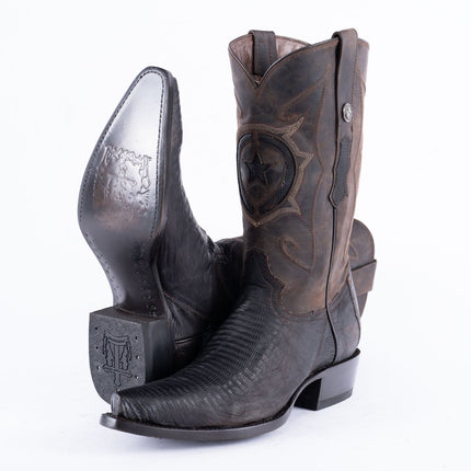 TANNER MARK EXOTIC LEATHER Lizard Oiled Nicotine Cowboy Boots Snip Toe - Rancho Sementalvariable