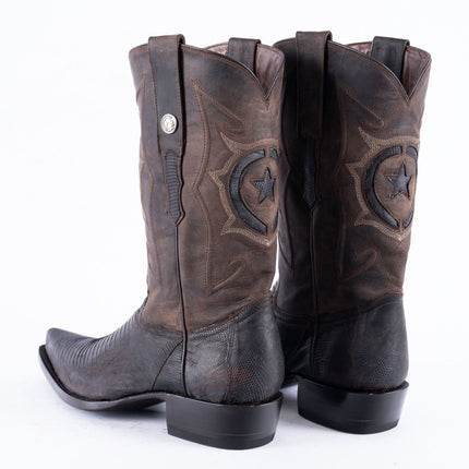 TANNER MARK EXOTIC LEATHER Lizard Oiled Nicotine Cowboy Boots Snip Toe - Rancho Sementalvariable