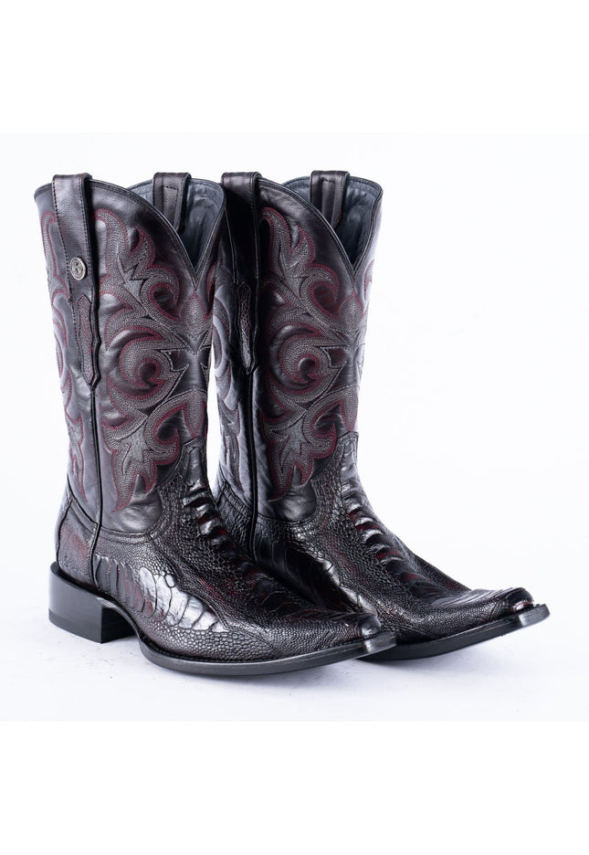TANNER MARK EXOTIC LEATHER Ostrich Leg Black Cherry Cowboy Boots Euro Toe - Rancho Sementalvariable