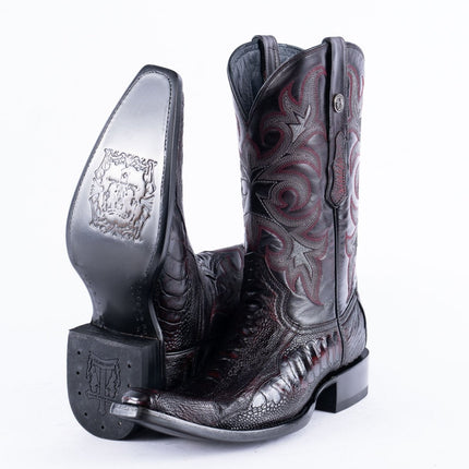 TANNER MARK EXOTIC LEATHER Ostrich Leg Black Cherry Cowboy Boots Euro Toe - Rancho Sementalvariable