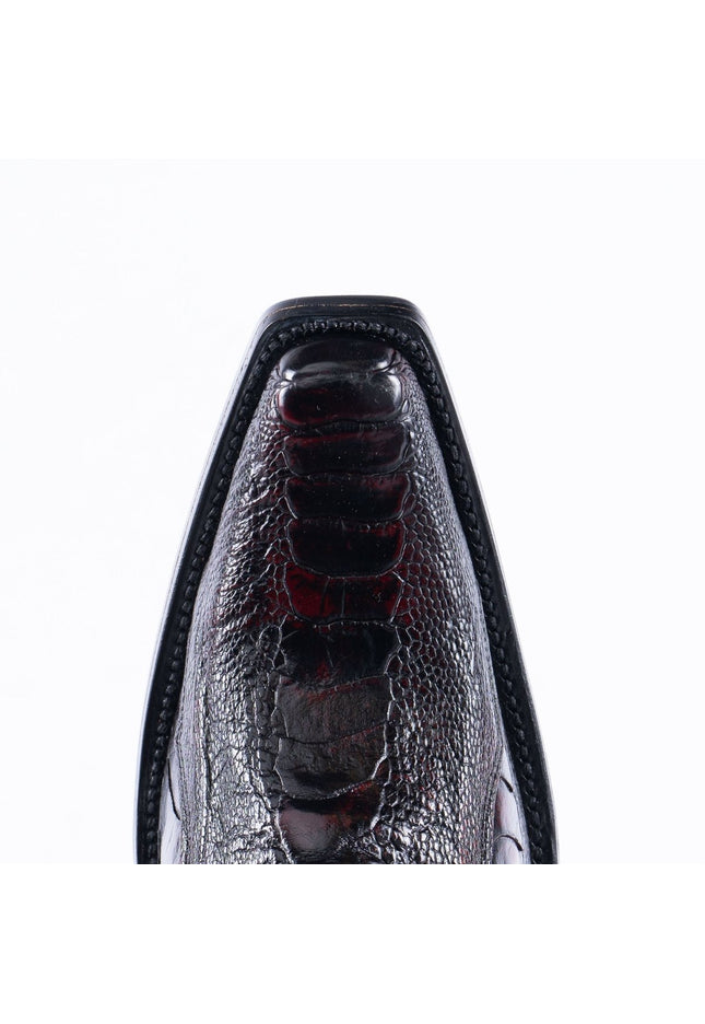 TANNER MARK EXOTIC LEATHER Ostrich Leg Black Cherry Cowboy Boots Euro Toe - Rancho Sementalvariable