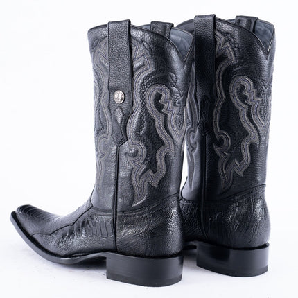 TANNER MARK EXOTIC LEATHER Ostrich Leg Black Cowboy Boots Euro Toe - Rancho Sementalvariable
