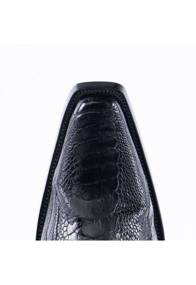 TANNER MARK EXOTIC LEATHER Ostrich Leg Black Cowboy Boots Euro Toe - Rancho Sementalvariable