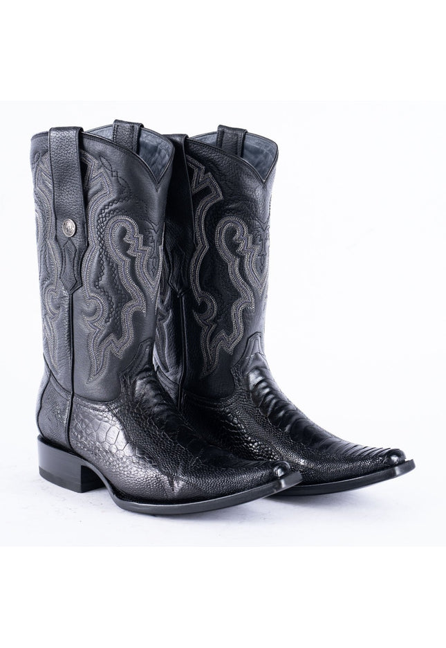 TANNER MARK EXOTIC LEATHER Ostrich Leg Black Cowboy Boots Euro Toe - Rancho Sementalvariable