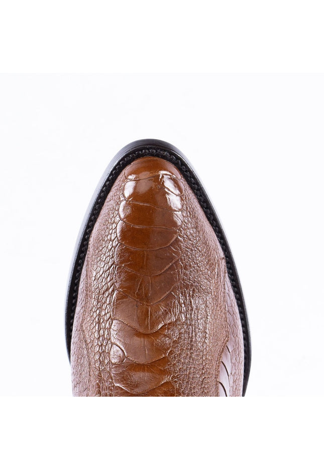 TANNER MARK EXOTIC LEATHER Ostrich Leg Brown Cowboy Boots Snip Toe - Rancho Sementalvariable