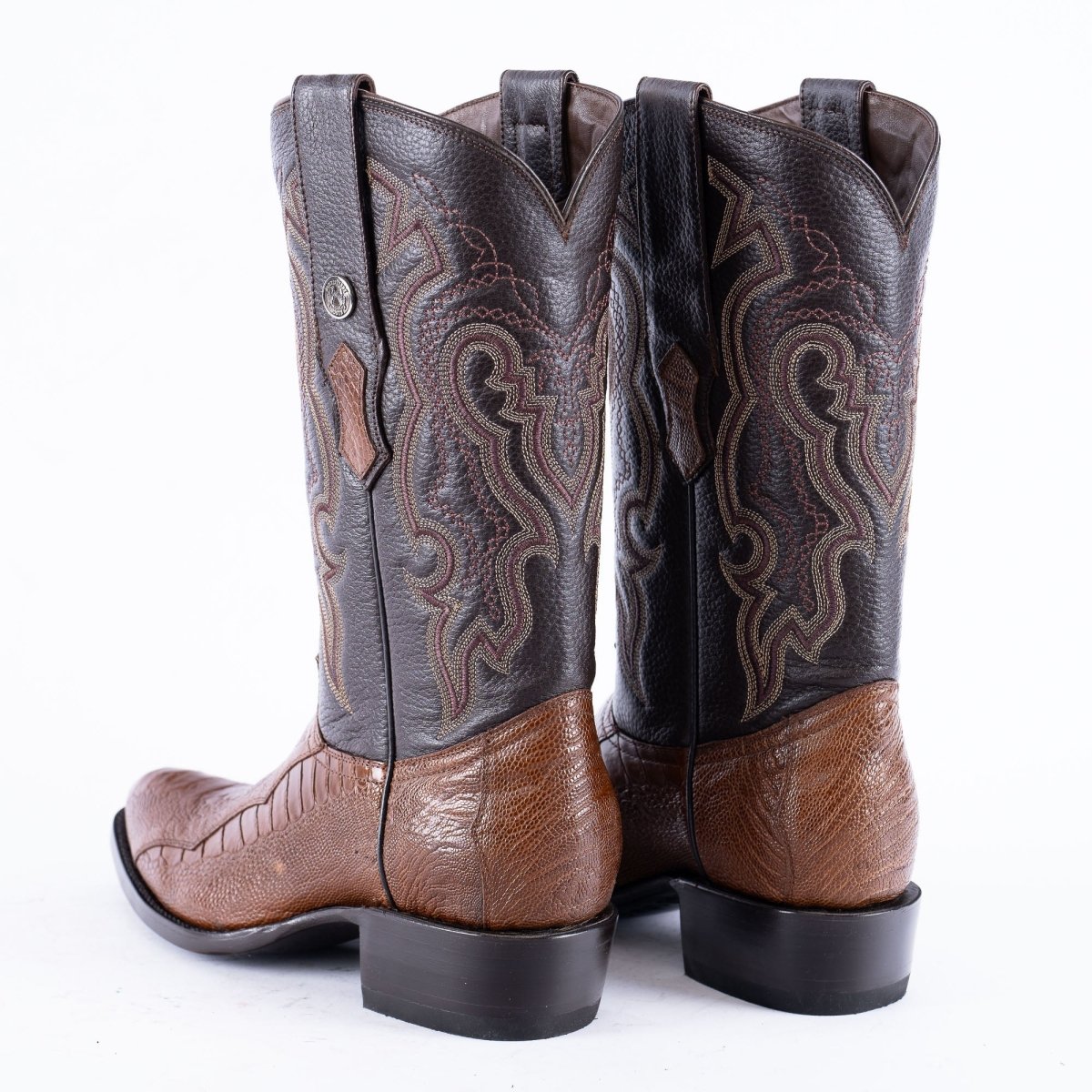 TANNER MARK EXOTIC LEATHER Ostrich Leg Brown Cowboy Boots Snip Toe - Rancho Sementalvariable