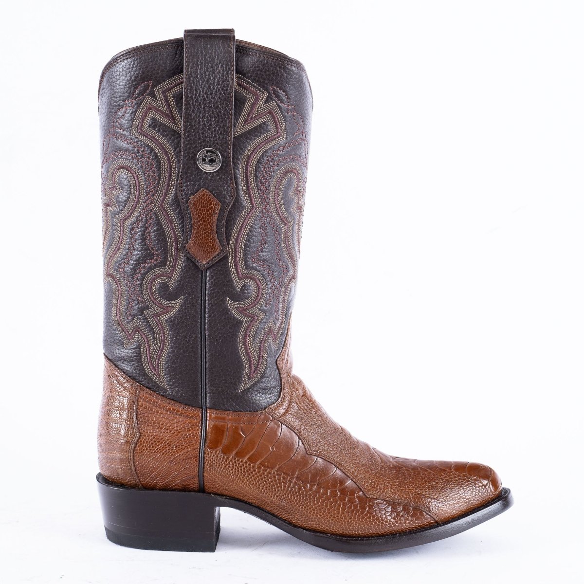 TANNER MARK EXOTIC LEATHER Ostrich Leg Brown Cowboy Boots Snip Toe - Rancho Sementalvariable