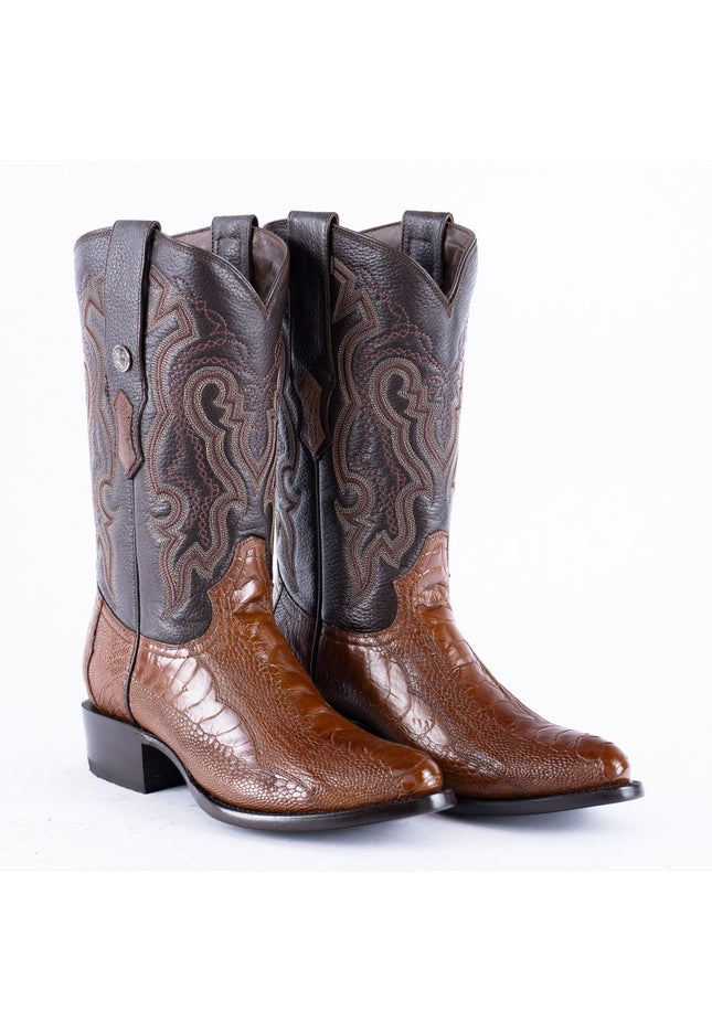 TANNER MARK EXOTIC LEATHER Ostrich Leg Brown Cowboy Boots Snip Toe - Rancho Sementalvariable