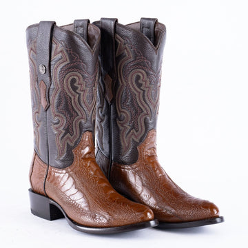 TANNER MARK EXOTIC LEATHER Ostrich Leg Brown Cowboy Boots Snip Toe - Rancho Sementalvariable