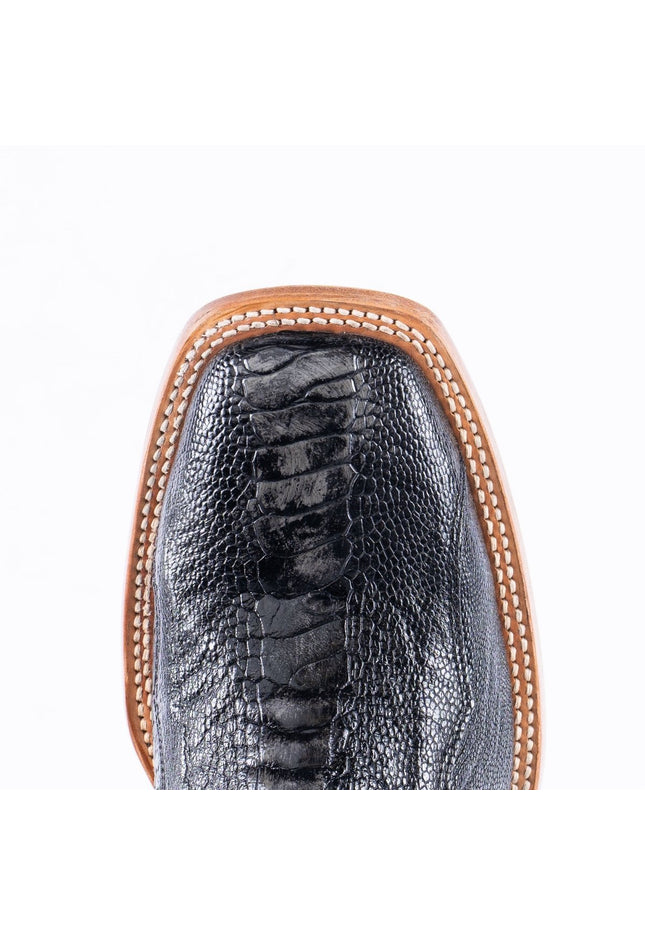 TANNER MARK EXOTIC LEATHER Ostrich Leg Brush Black Cowboy Boots - Rancho Sementalvariable