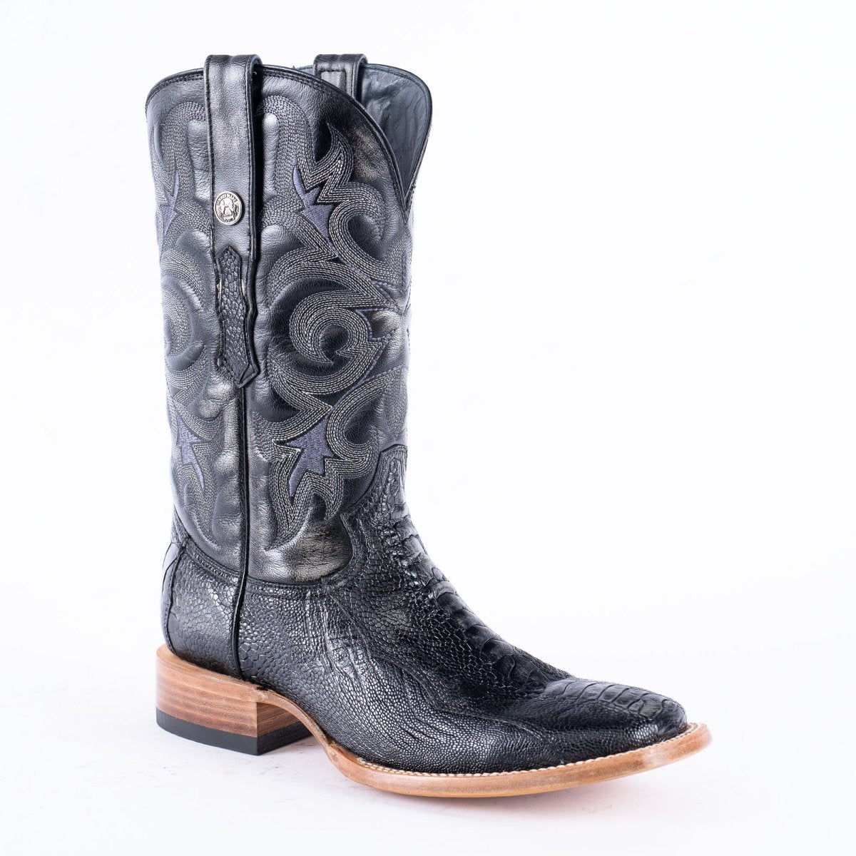 TANNER MARK EXOTIC LEATHER Ostrich Leg Brush Black Cowboy Boots - Rancho Sementalvariable