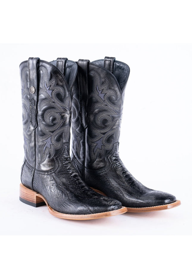 TANNER MARK EXOTIC LEATHER Ostrich Leg Brush Black Cowboy Boots - Rancho Sementalvariable