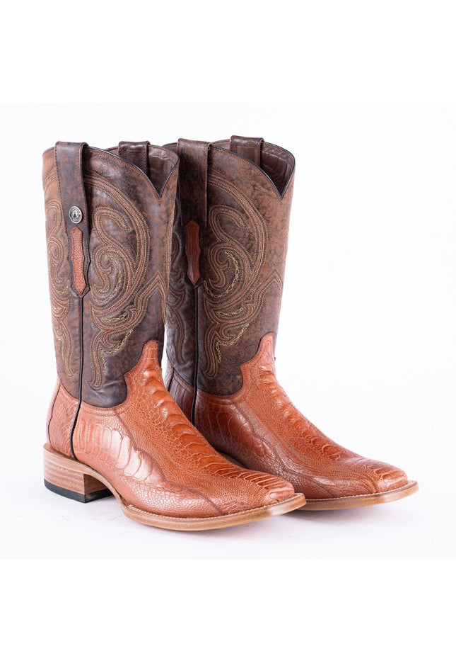 TANNER MARK EXOTIC LEATHER Ostrich Leg MD Brandy Cowboy Boots - Rancho Sementalvariable