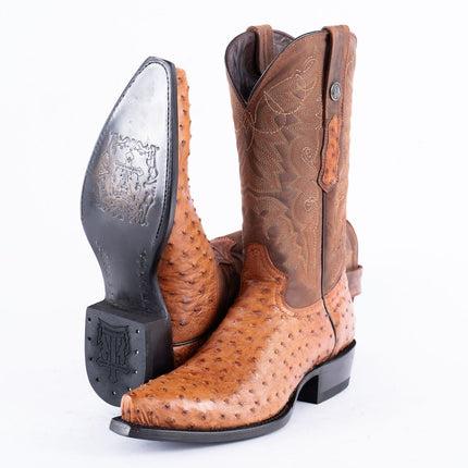 TANNER MARK EXOTIC LEATHER Ostrich MD Brandy Cowboy Boots Snip Toe - Rancho Sementalvariable